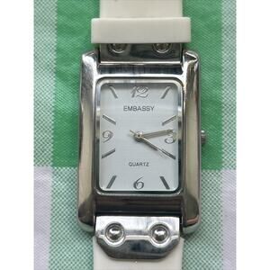 Embassy Silver Tone White Band Women’s Quartz Watch